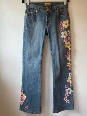 Ema Savahl Vintage Y2K Floral Painted Jeans